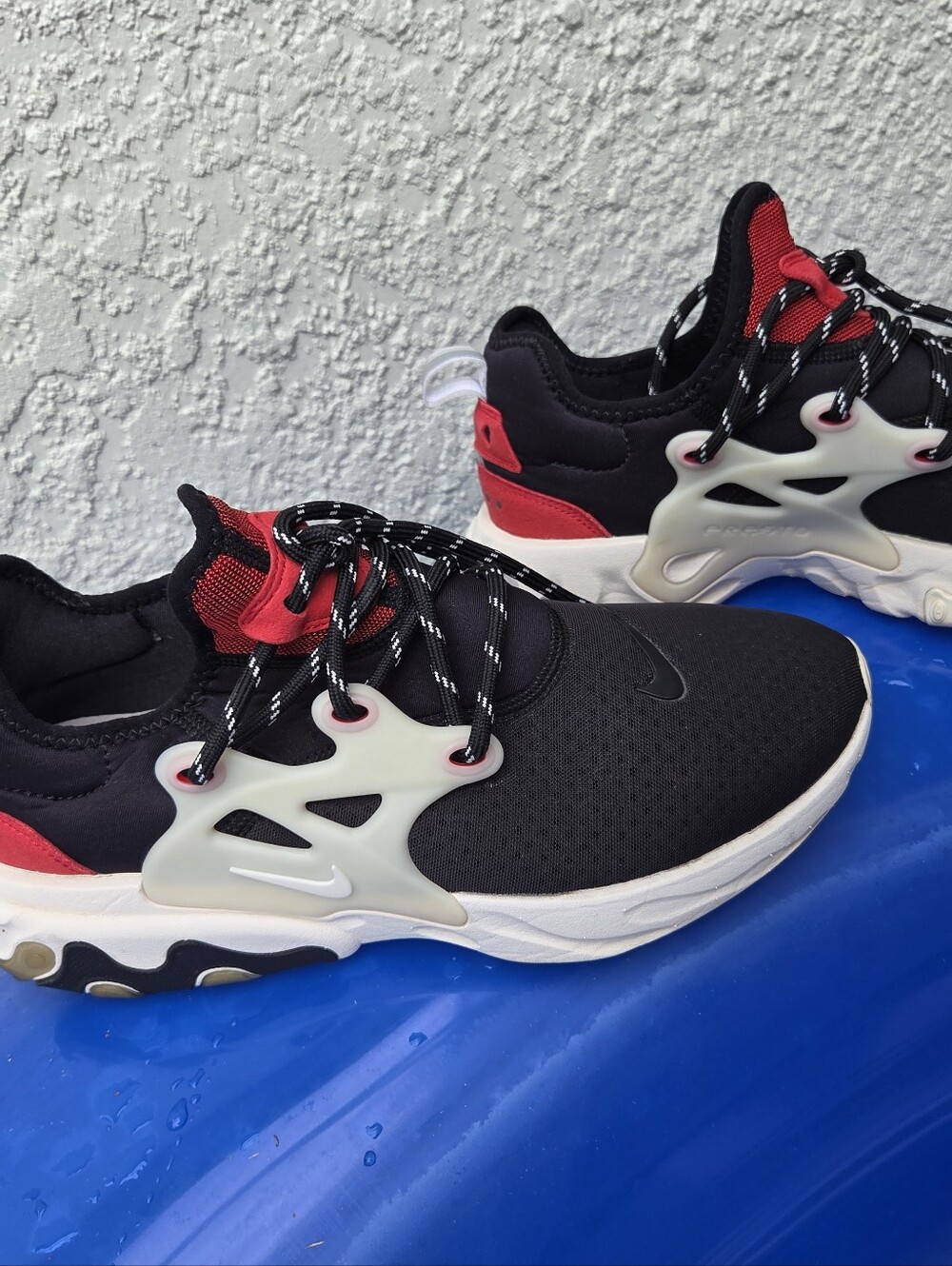 Nike React Presto Black and Red Athletic Sneakers with White Accents
